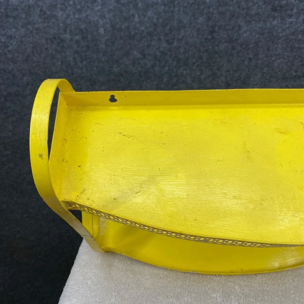Vintage Yellow Metal 2 Tier Wall Shelf Scrollwork Gallery Rail 14x12x4
